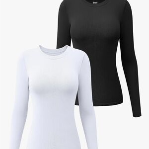 OQQ Women's Black and White Long Sleeve Tops